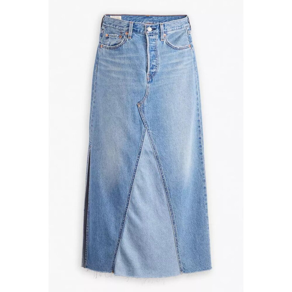 New Levi's 27 Premium Icon Long Skirt Size 27 Own It Medium Wash - Picture 6 of 8